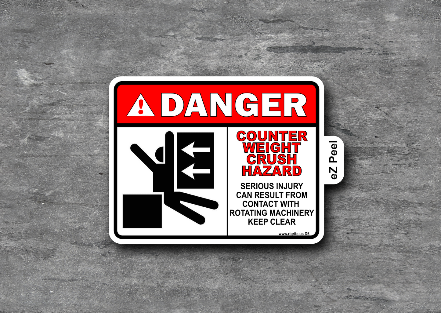 Counter Weight Crush Hazard Decal